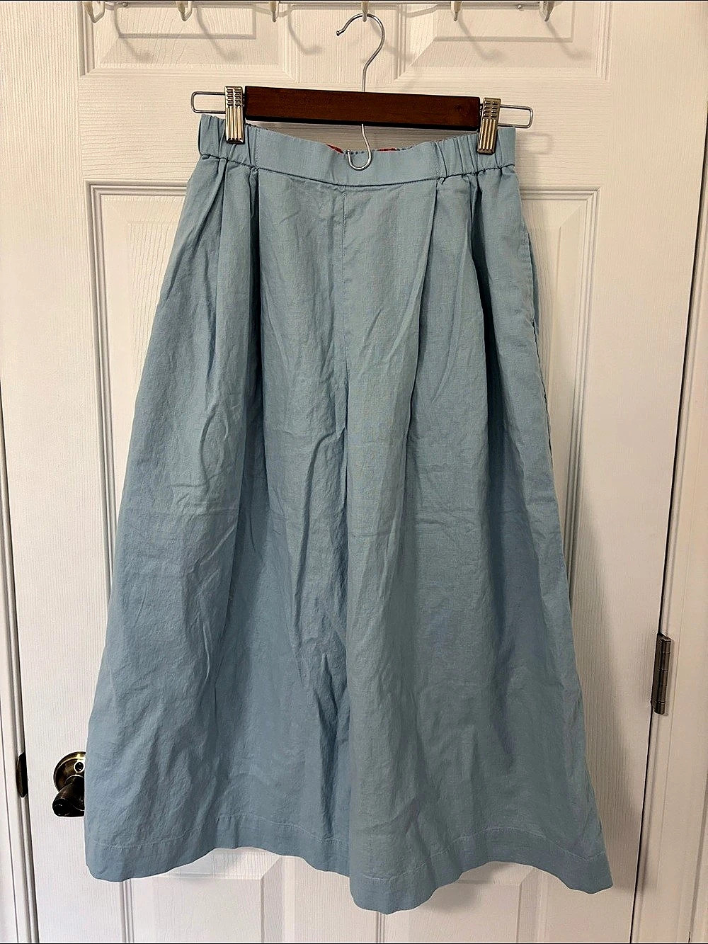 Marimekko A-line midi wide leg pants Color Block Linen Cotton XS Light Blue